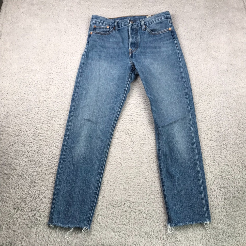 Levis White Oak Cone Denim Jeans Womens 29x27 Blue Button Fly Fray Wedgie Ankle